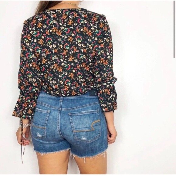 Mercantile J Crew Women 6 Ditsy Floral Blouse Top V Neck Bell Sleeve Peasant - Picture 2 of 13